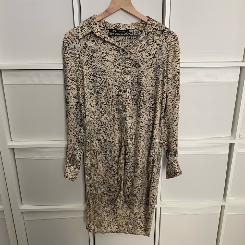 Zara Long Animal Print Blouse Dress - Picture 4 of 6
